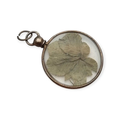 Colgante Guardapelo para fotos antiguo con flor natural seca bajo cristal 1940.