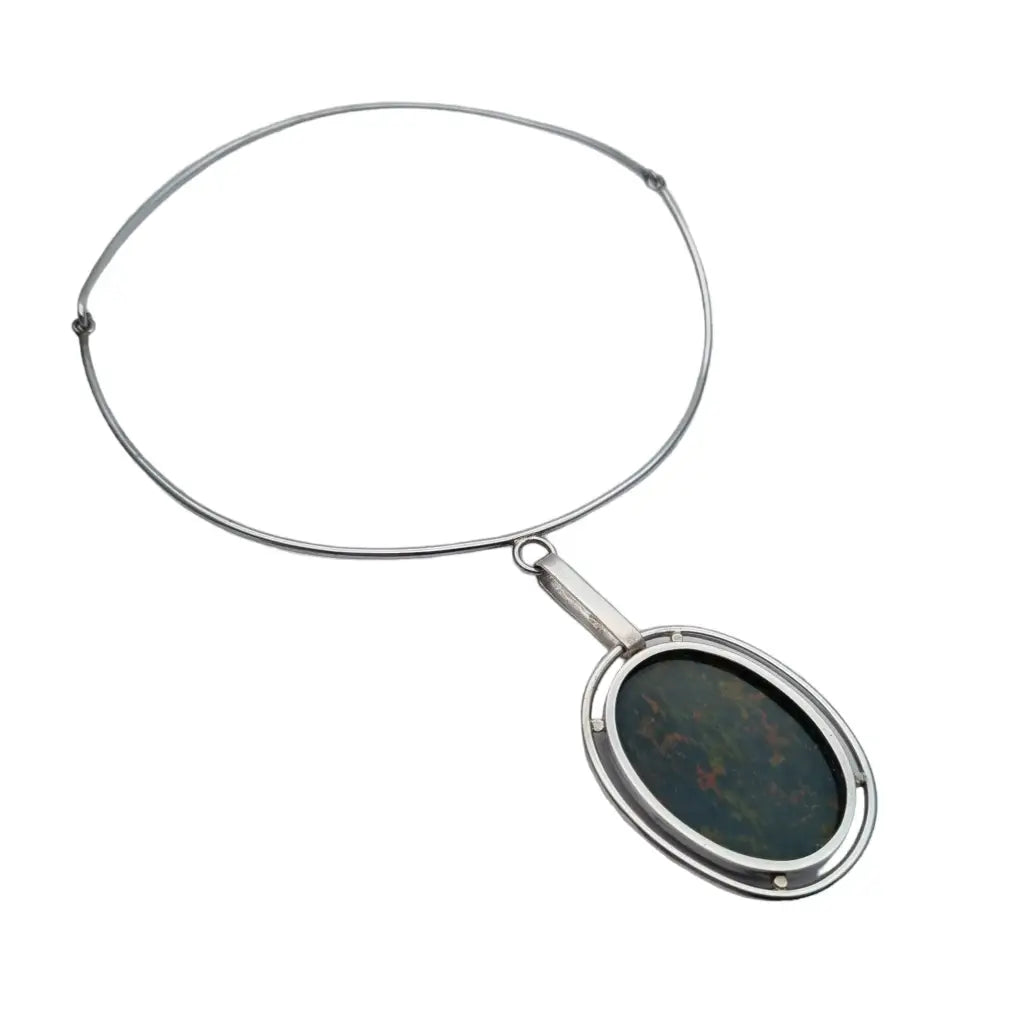 Colgante piedra plana Jaspe heliotropo plata collar Green Boho gargantilla