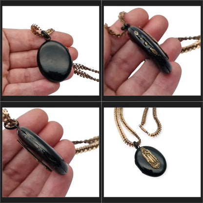 Colgante relicario Victoriano con Virgen medallón religioso antiguo en esmalte