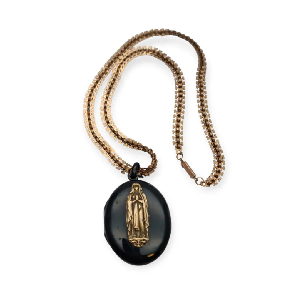 Colgante relicario Victoriano con Virgen medallón religioso antiguo en esmalte