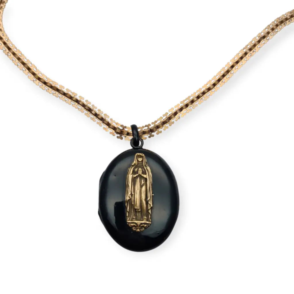 Colgante relicario Victoriano con Virgen medallón religioso antiguo en esmalte