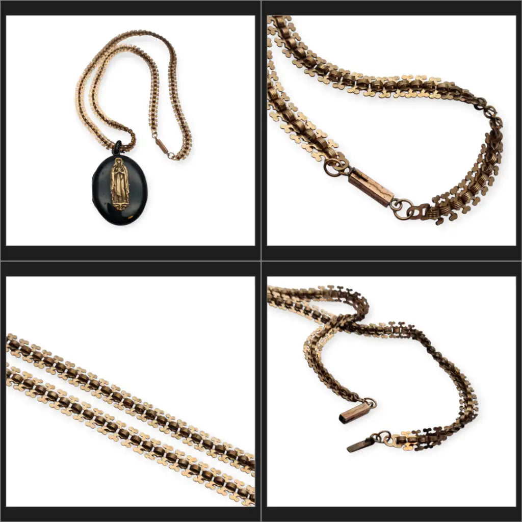 Colgante relicario Victoriano con Virgen medallón religioso antiguo en esmalte