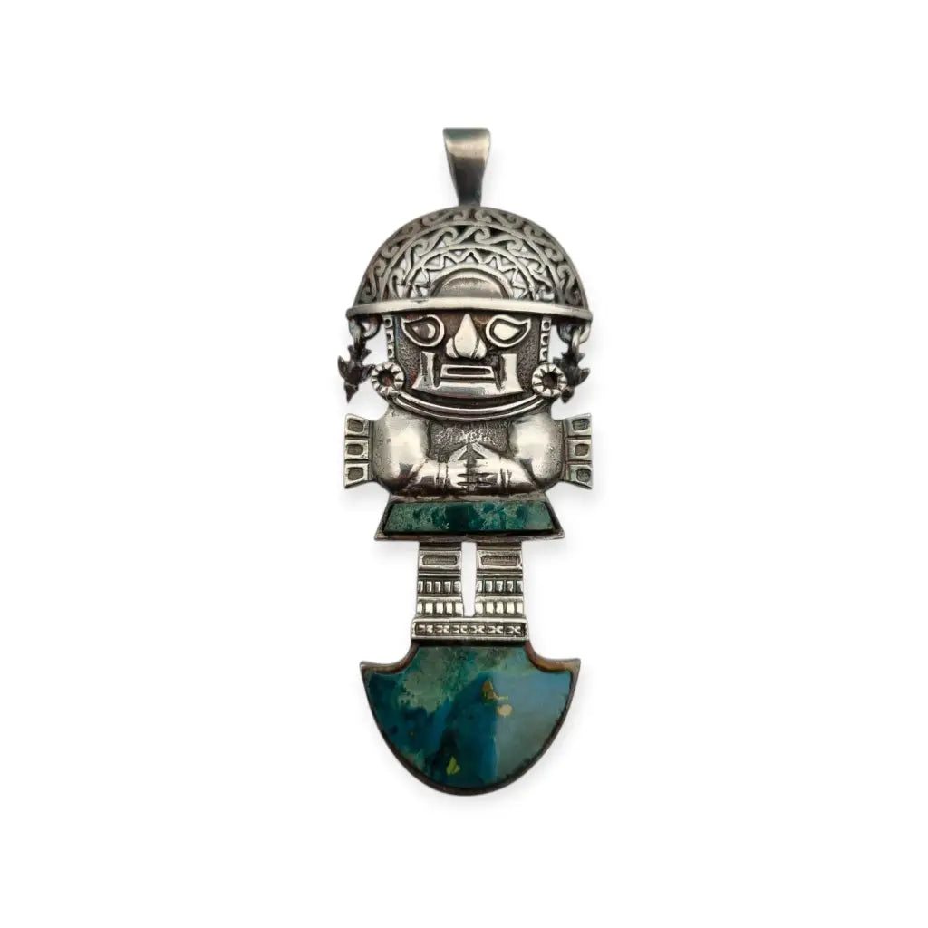Colgante Tumi de plata y turquesa joyeria étnica peruana andina regalos boho.