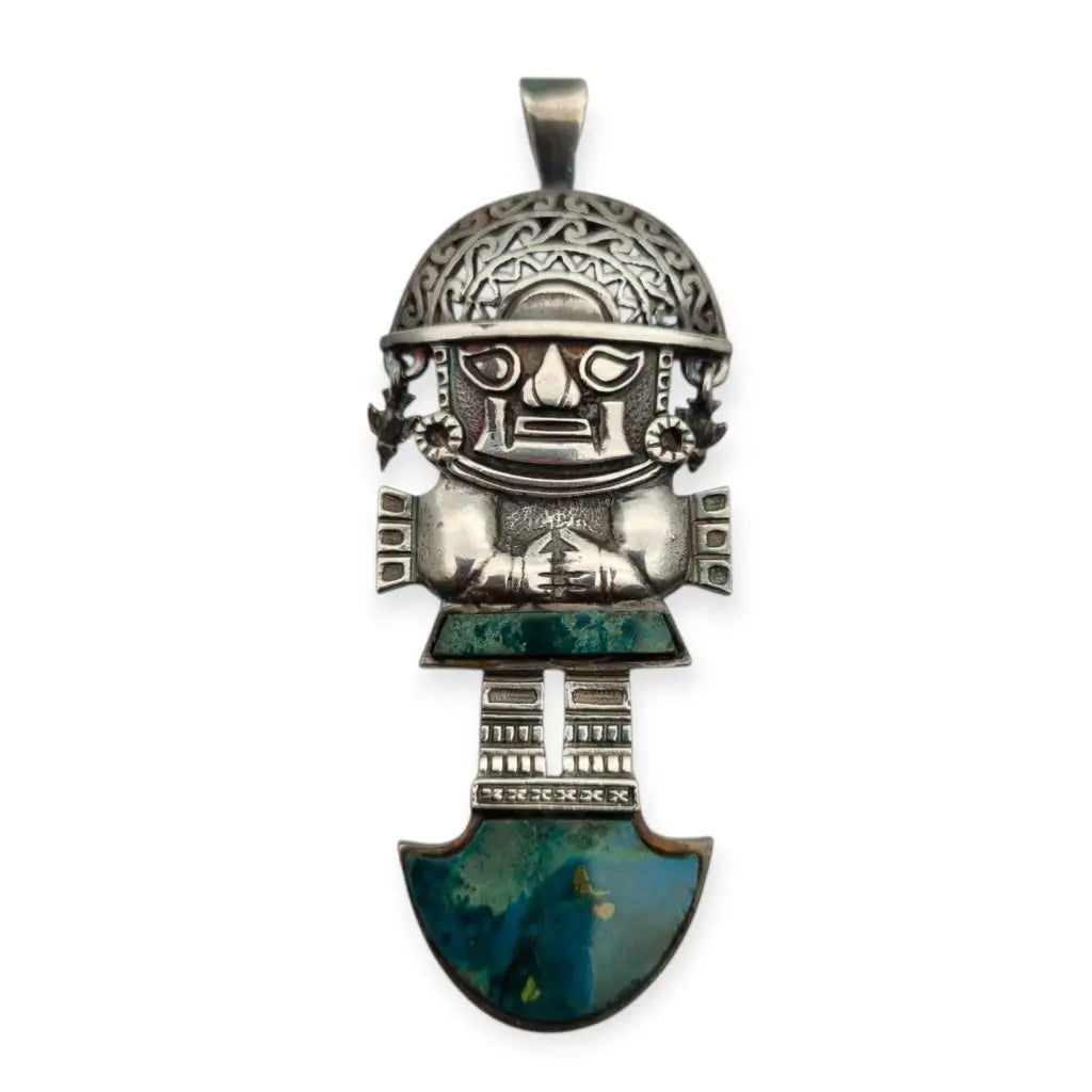 Colgante Tumi de plata y turquesa joyeria étnica peruana andina regalos boho.