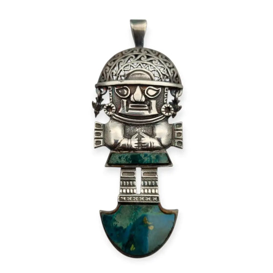 Colgante Tumi de plata y turquesa joyeria étnica peruana andina regalos boho.
