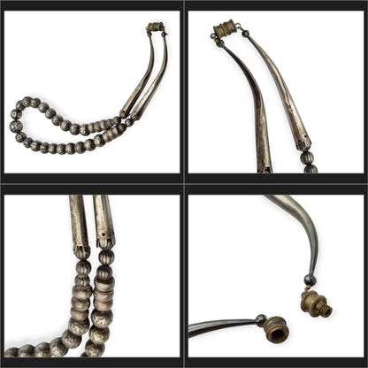 Collar de cuentas plata grabadas con diseño floral étnico joyería Boho