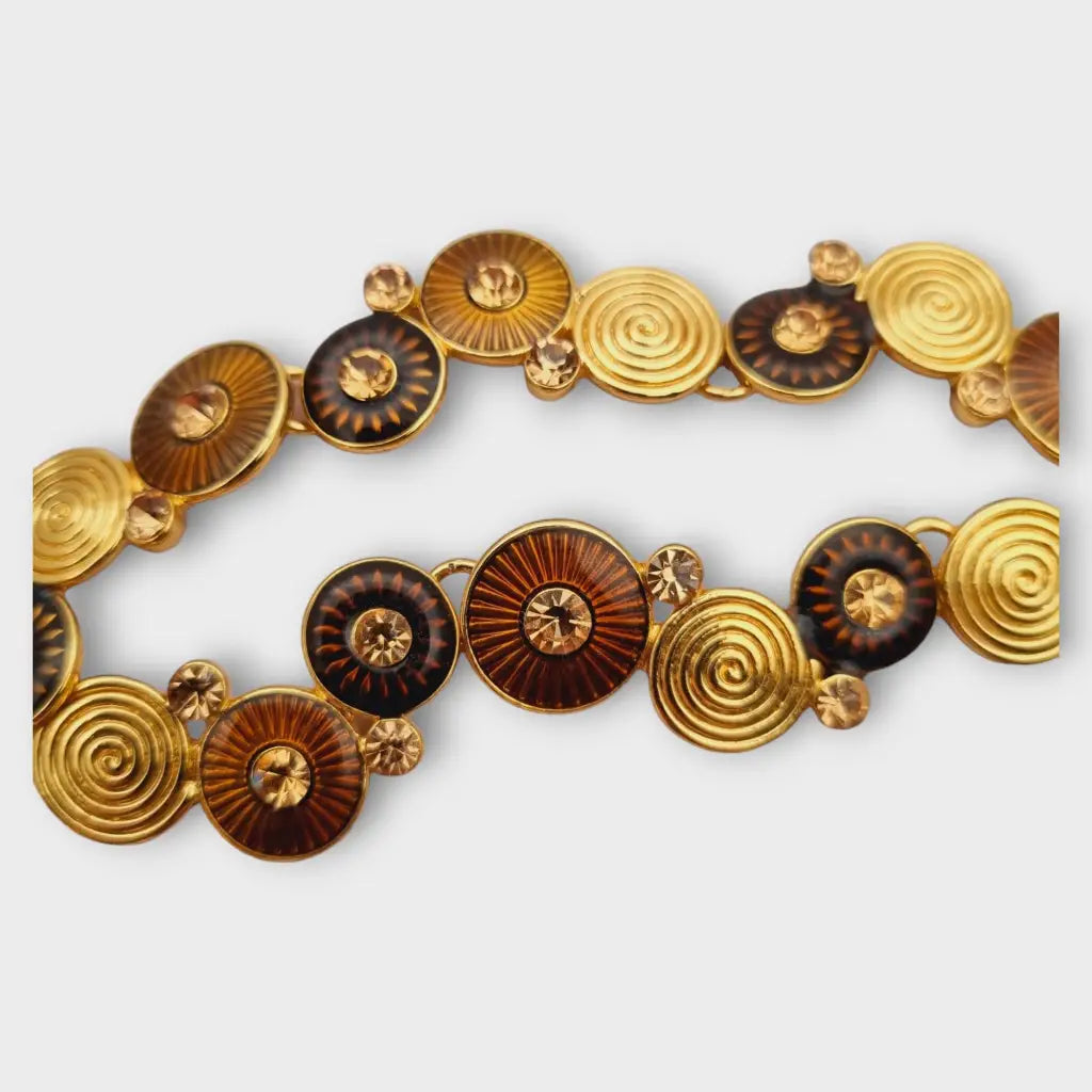 Collar dorado con esmalte y pedrería para mujer gargantilla en tonos marrones