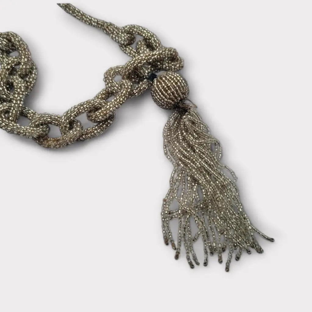 Collar de eslabones cuentas vintage con borla década 1920 mujer estilo