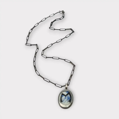 Collar de plata 925 con colgante ovalado porcelana pintada diseño floral