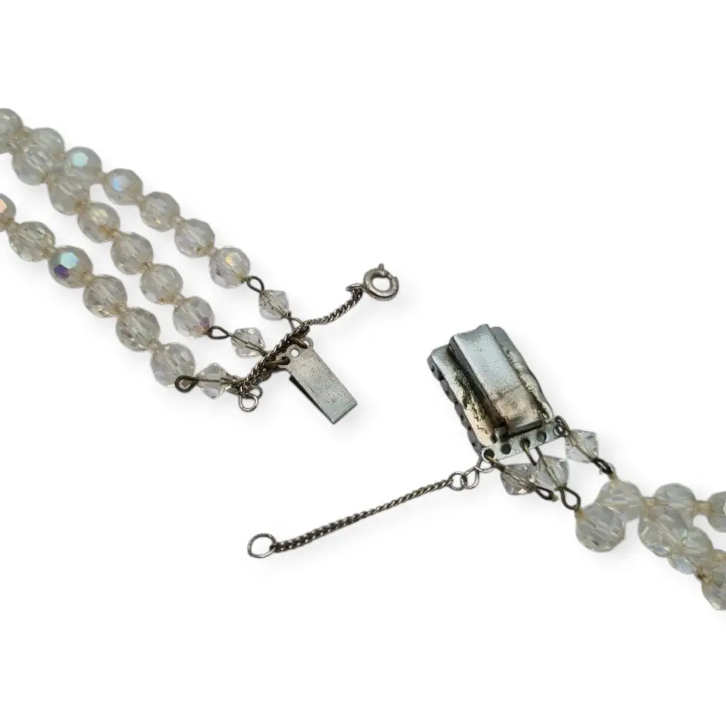 Collar vintage con cuentas de cristal facetado aurora boreal y cierre