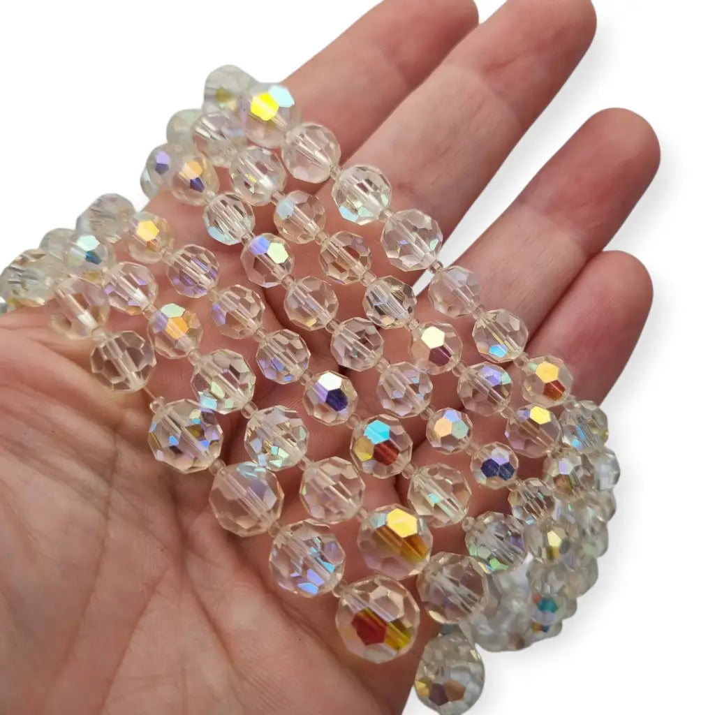 Collar vintage con cuentas de cristal facetado aurora boreal y cierre