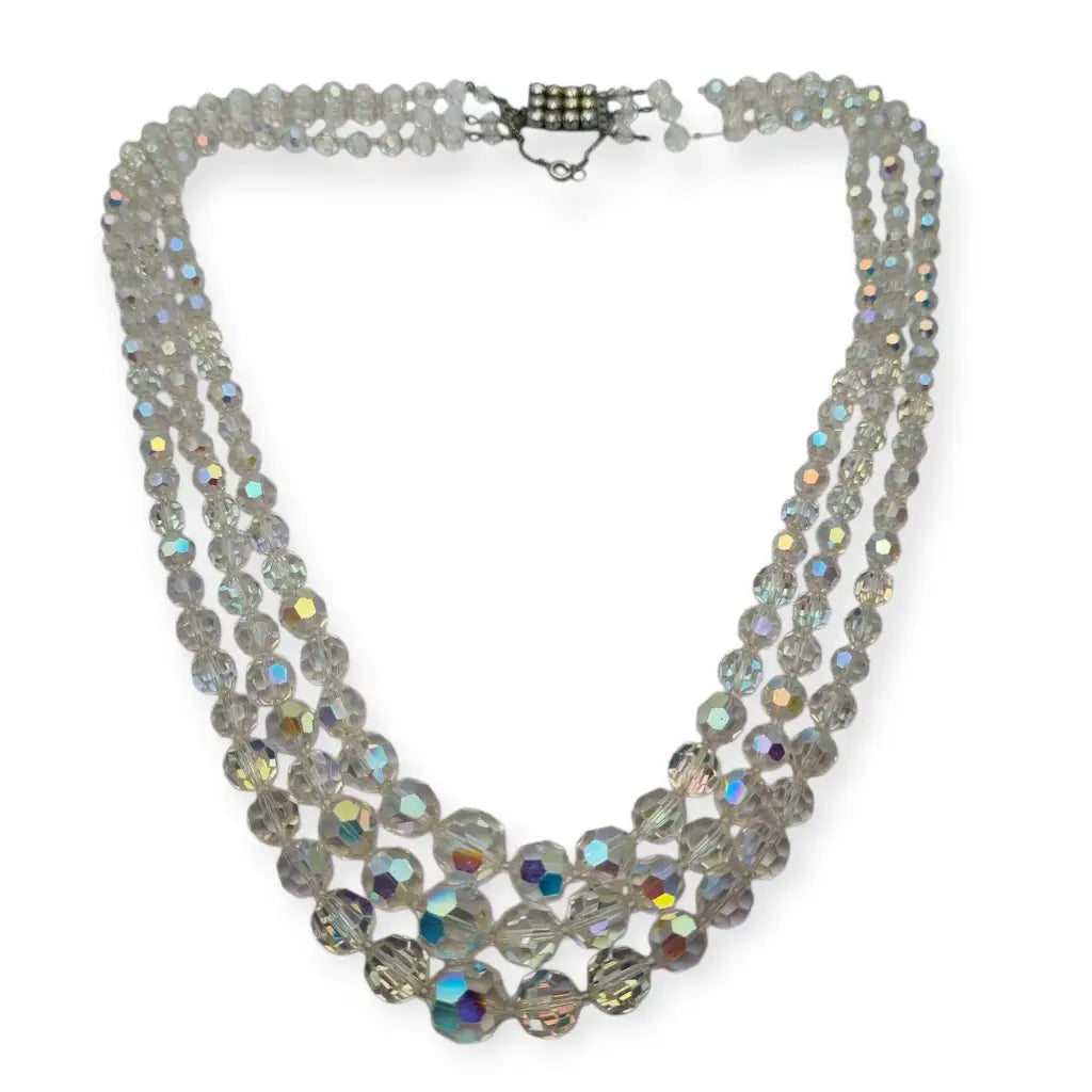 Collar vintage con cuentas de cristal facetado aurora boreal y cierre
