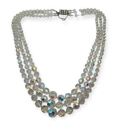 Collar vintage con cuentas de cristal facetado aurora boreal y cierre