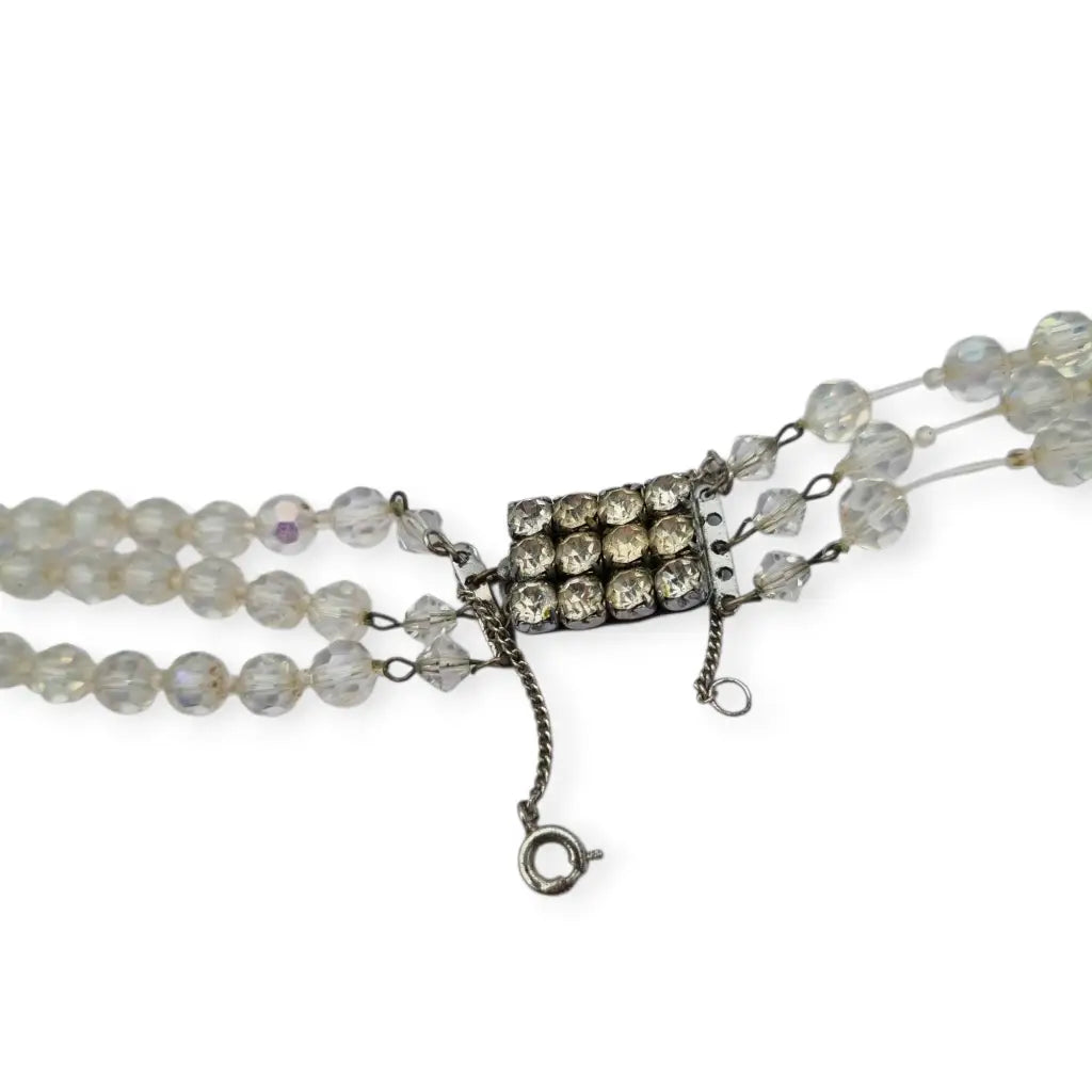 Collar vintage con cuentas de cristal facetado aurora boreal y cierre