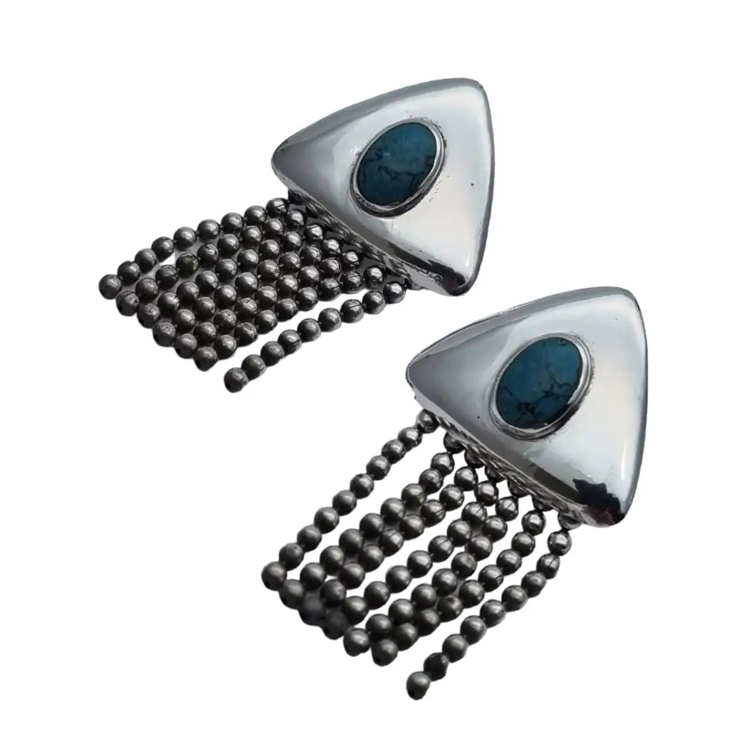 Pendientes triangulares para mujer plata de ley 925 azul turquesa pendientes