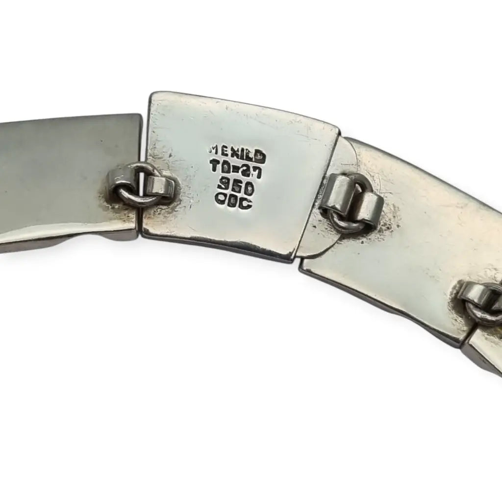 Conjunto Art Decó geométrico mexicano en plata 950 y ónix: Collar pulsera