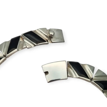 Conjunto Art Decó geométrico mexicano en plata 950 y ónix: Collar pulsera