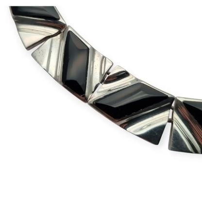 Conjunto Art Decó geométrico mexicano en plata 950 y ónix: Collar pulsera