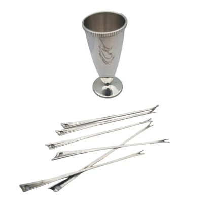 Silver Food & Canapé Sticks con porta palillos de plata cubiertos art deco