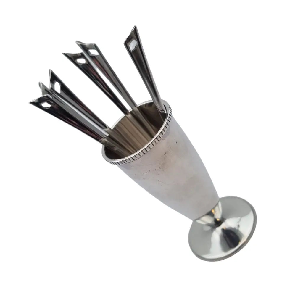 Silver Food & Canapé Sticks con porta palillos de plata cubiertos art deco