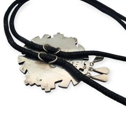 Corbata bolo mexicana en plata.925 y madera metales mixtos Piedra Negra