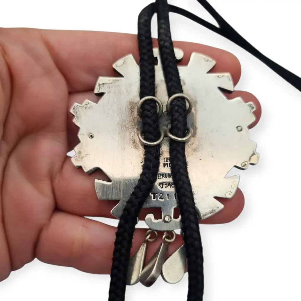 Corbata bolo mexicana en plata.925 y madera metales mixtos Piedra Negra