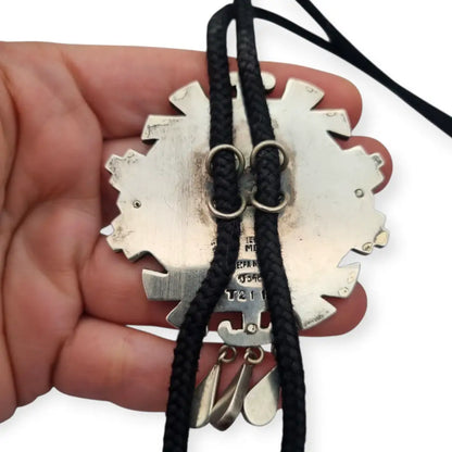 Corbata bolo mexicana en plata.925 y madera metales mixtos Piedra Negra