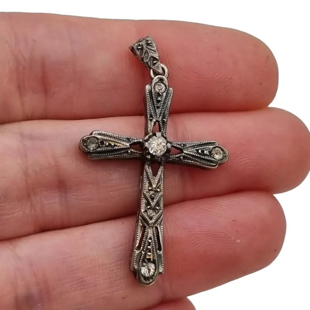 Cruz Art Deco joyas religiosas de plata regalos para mujeres católicas colgante