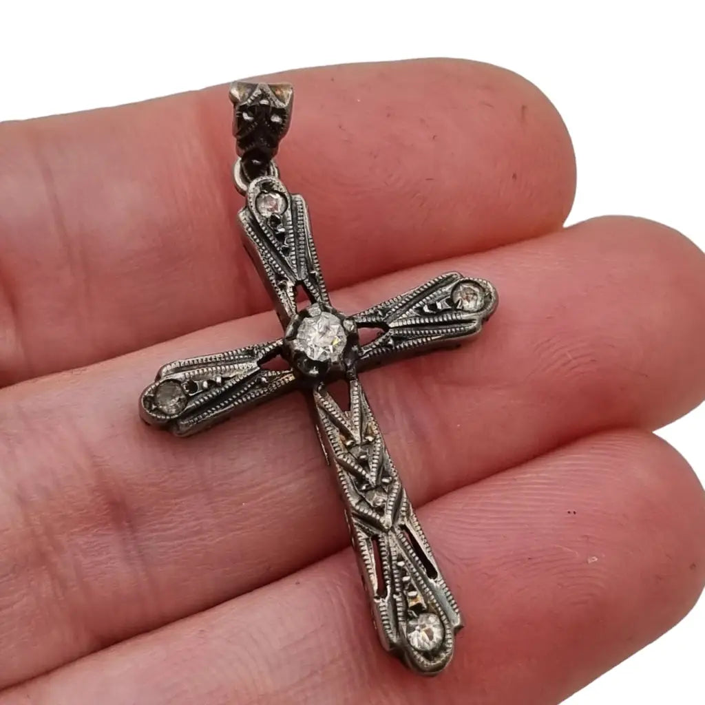 Cruz Art Deco joyas religiosas de plata regalos para mujeres católicas colgante