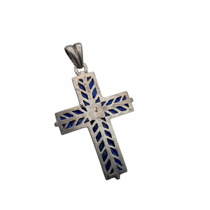 Cruz de plata esmaltada azul colgante católico para regalar joyería religiosa