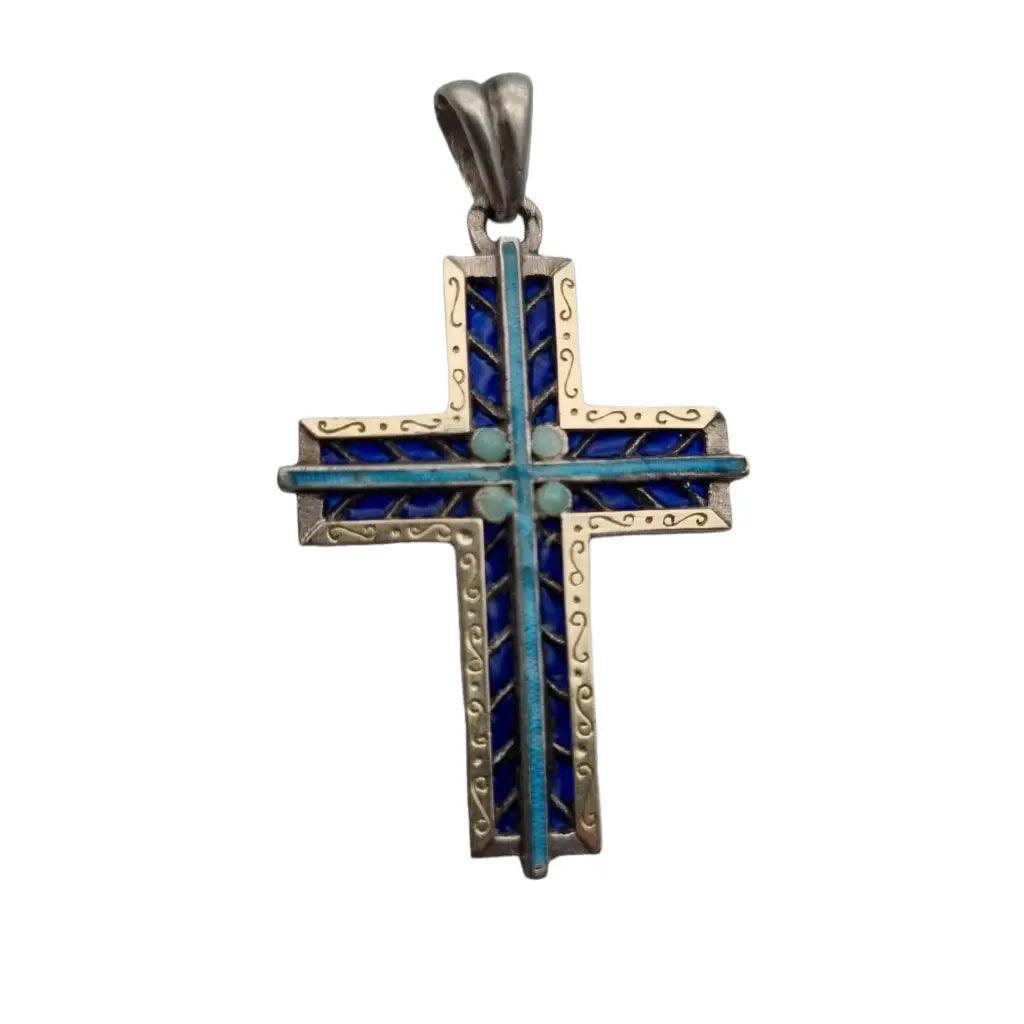 Cruz de plata esmaltada azul colgante católico para regalar joyería religiosa