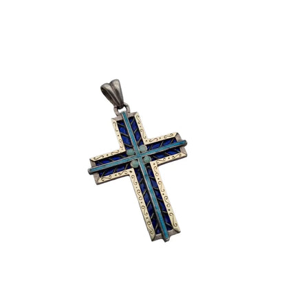 Cruz de plata esmaltada azul colgante católico para regalar joyería religiosa