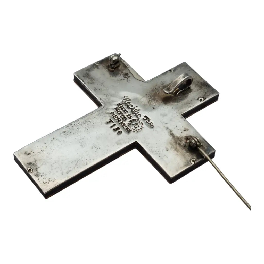 Cruz firmada Cecilia Toño hecho en mexico de plata 925 y metales mixtos