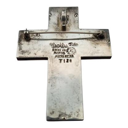 Cruz firmada Cecilia Toño hecho en mexico de plata 925 y metales mixtos