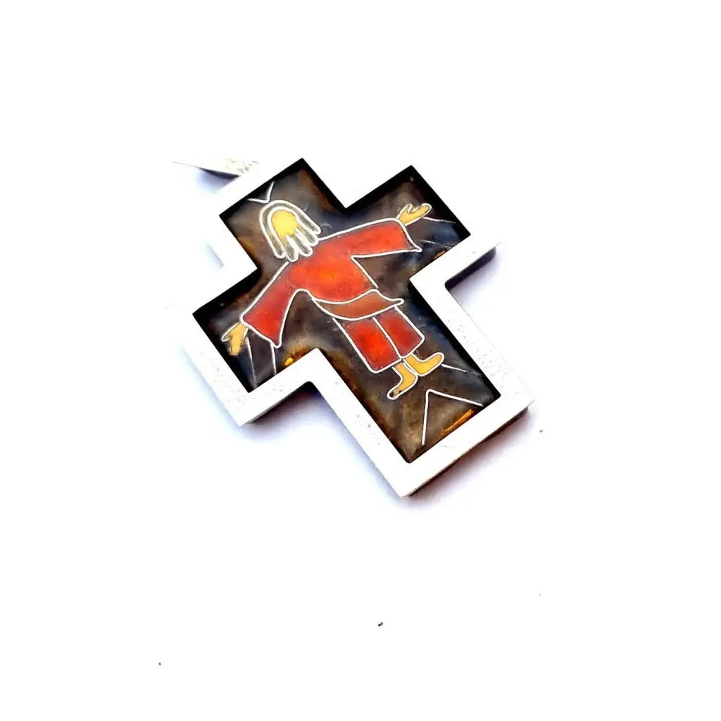 Cruz de plata. cruz antigua esmalte joyas esmalte. Joyería religiosa