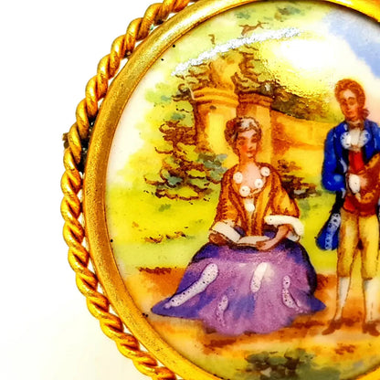 Broche Limoge vintage joyería francesa para mujer pintura de porcelana antigua