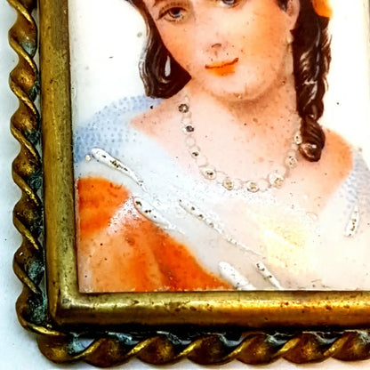 Broche camafeo de porcelana Limoges francesa vintage años 40 adornos dorados