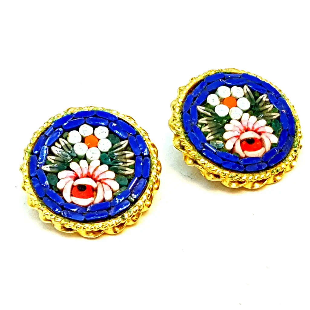 Pendientes micromosaico flor vintage micromosaico. Circa 1970. Joyería antigua