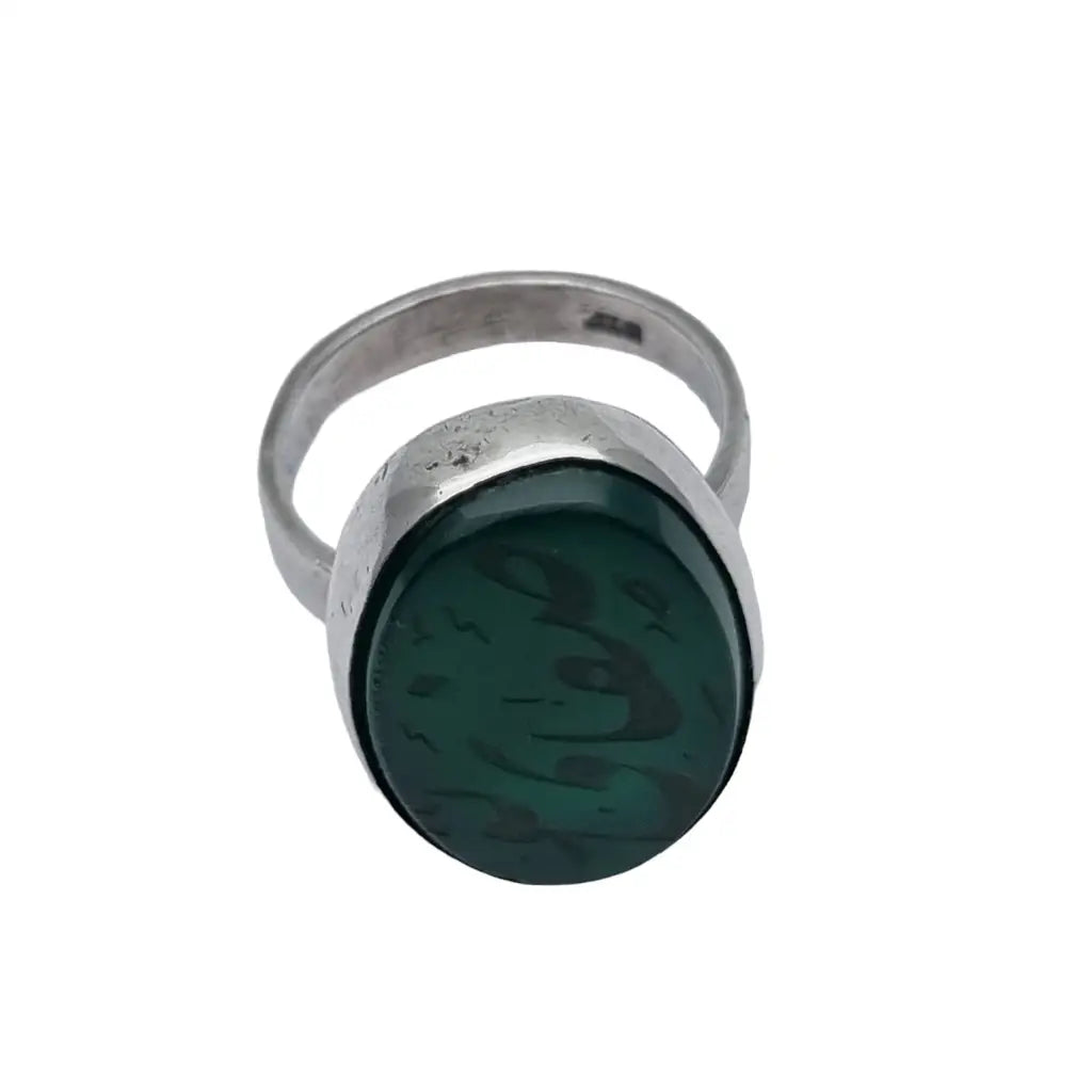 Anillo de plata boho con piedra verde grabada étnico Joyería oriental