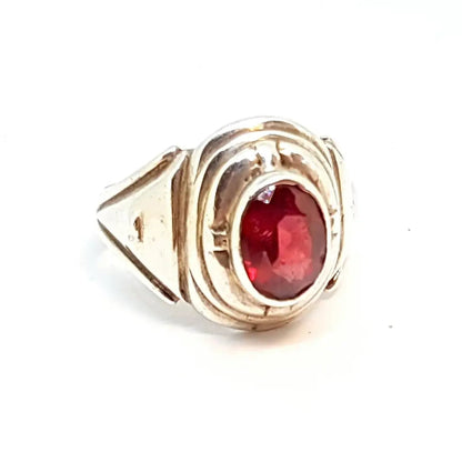 Anillo art deco de plata y granate Circa 1980 Talla 9 3/4 USA. Joyas antiguas