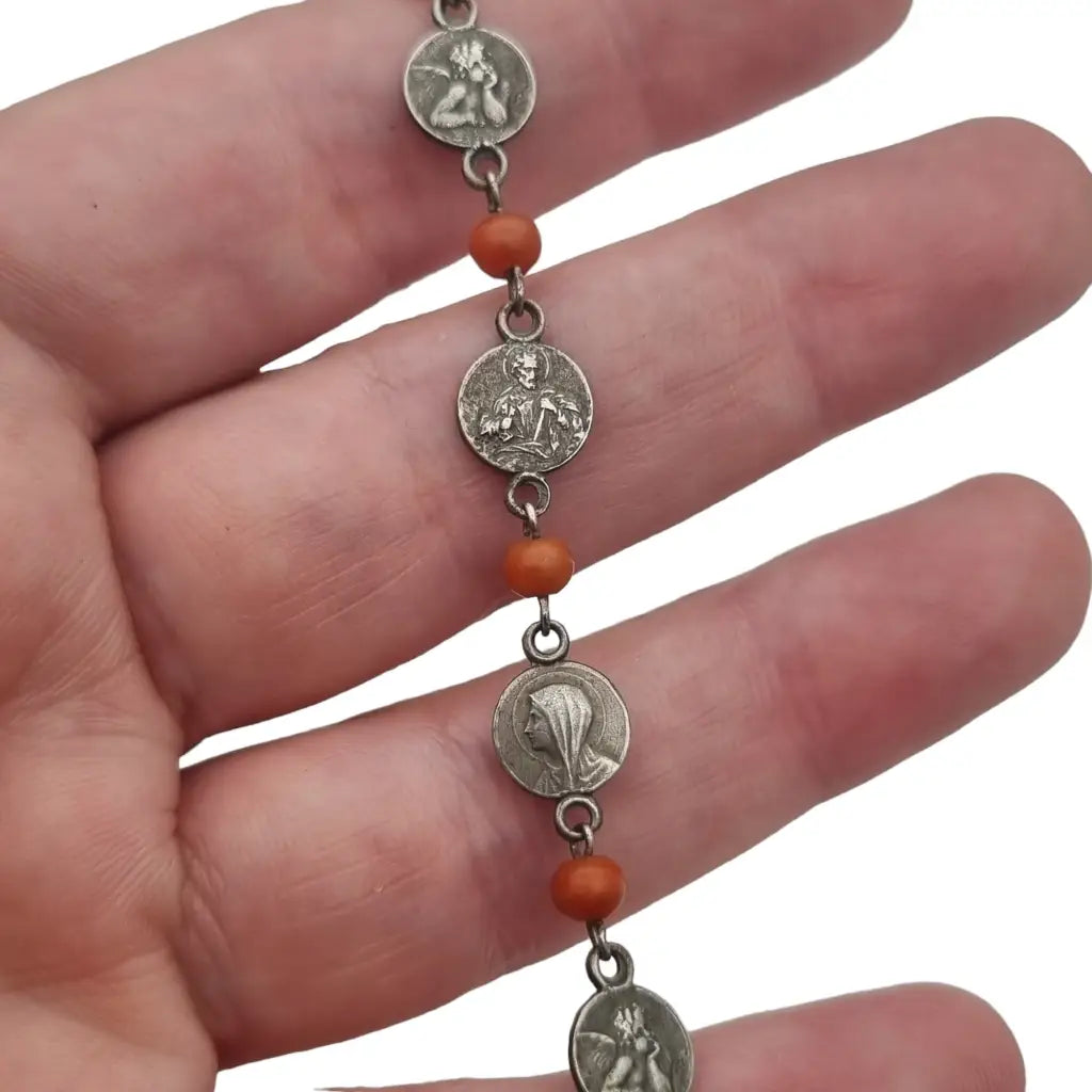 Pulseras religiosas para mujer pulsera de bolas corales rojos plata 925