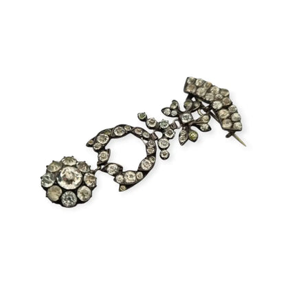 Excepcional broche victoriano de plata y cristal blanco elegante estilo