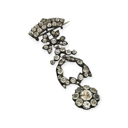 Excepcional broche victoriano de plata y cristal blanco elegante estilo