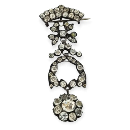 Excepcional broche victoriano de plata y cristal blanco elegante estilo