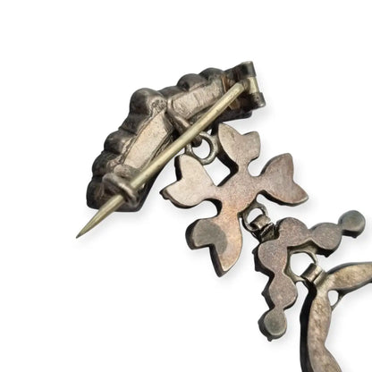 Excepcional broche victoriano de plata y cristal blanco elegante estilo