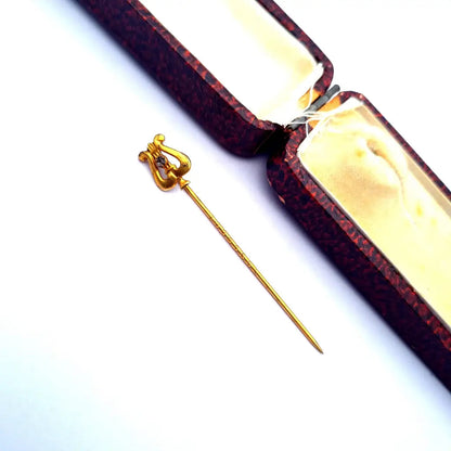 Pin de palo arpa vintage pasador oro tapa metal dorado