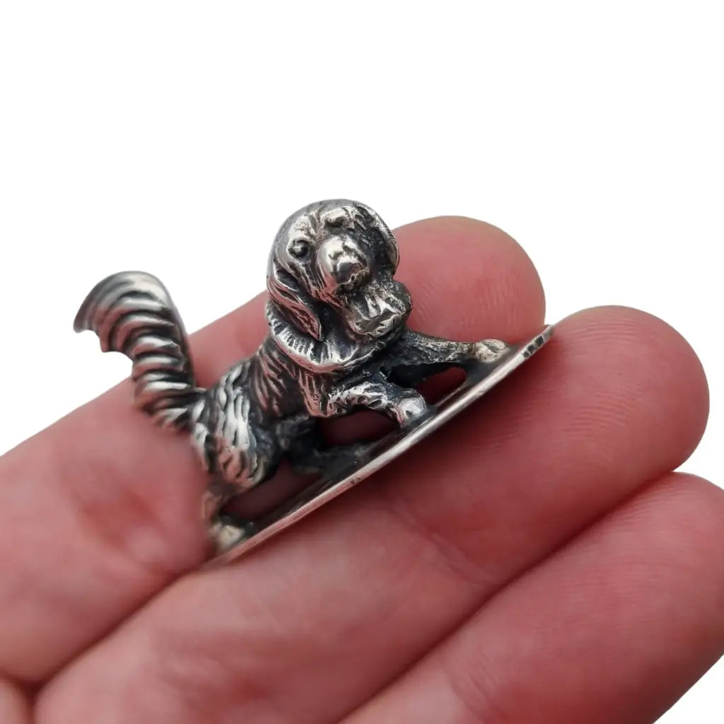 Figura perro plata vintage miniatura contrastada figura