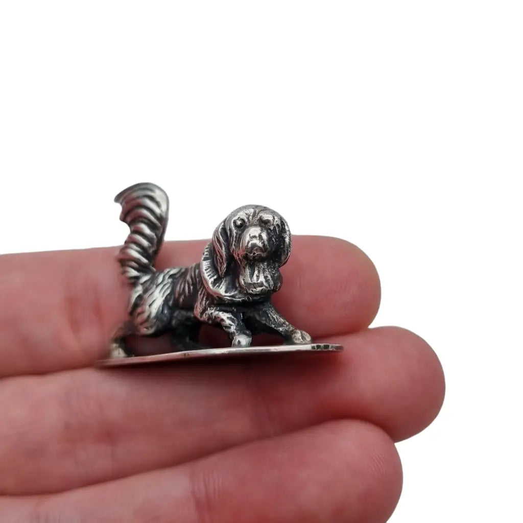 Figura perro plata vintage miniatura contrastada figura