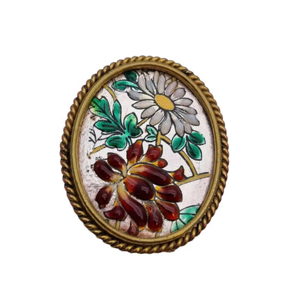 Broche de flor esmalte antiguo para mujer R Burdairon Paris pasador vintage