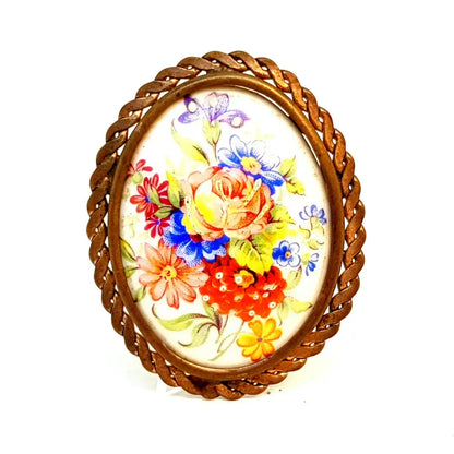 Broche vintage limoges de joyería francesa para mujer pintura porcelana.